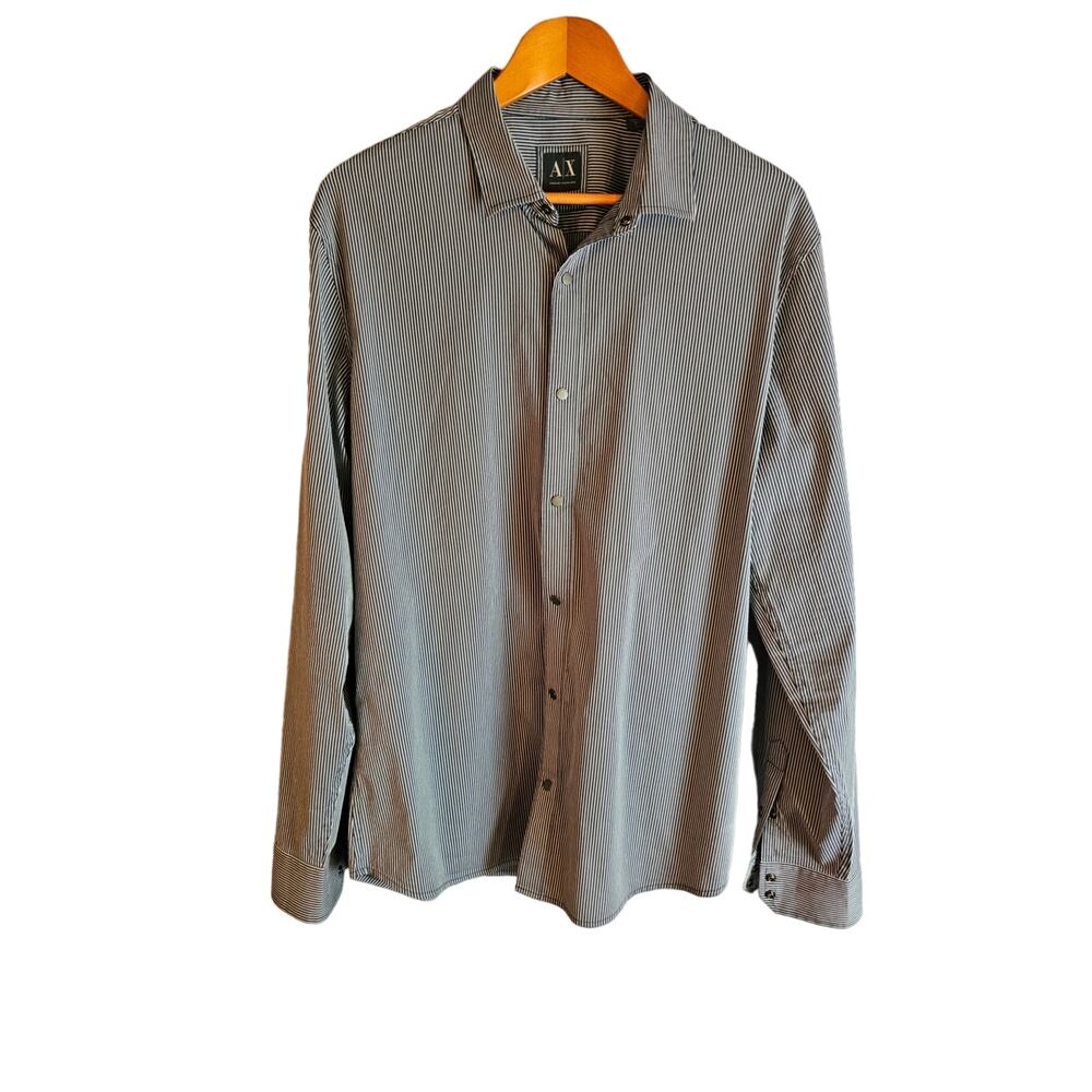 Armani Xchange Men's Slim Fit Snap Button L/S Dress Shirt. Gray. Size XL